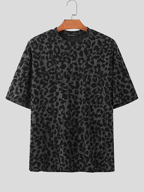 Mens Leopard Crew Neck Short Sleeve T-Shirt SKUK41201