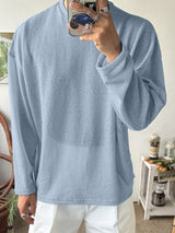 Mens Solid Knit Casual Long Sleeve T-Shirt SKUK25979