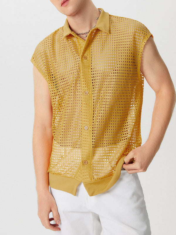 Mens Solid Mesh See Through Casual Shirt SKUK55783