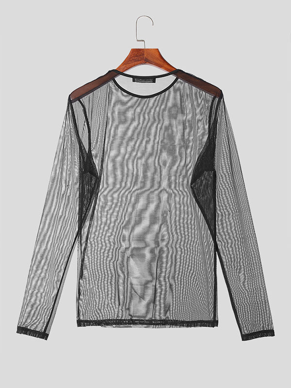 Mens Mesh See Through Long Sleeve T-Shirt SKUK45284