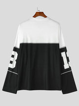 Mens Number Print Color-Block Long-Sleeve T-Shirt SKUK79483