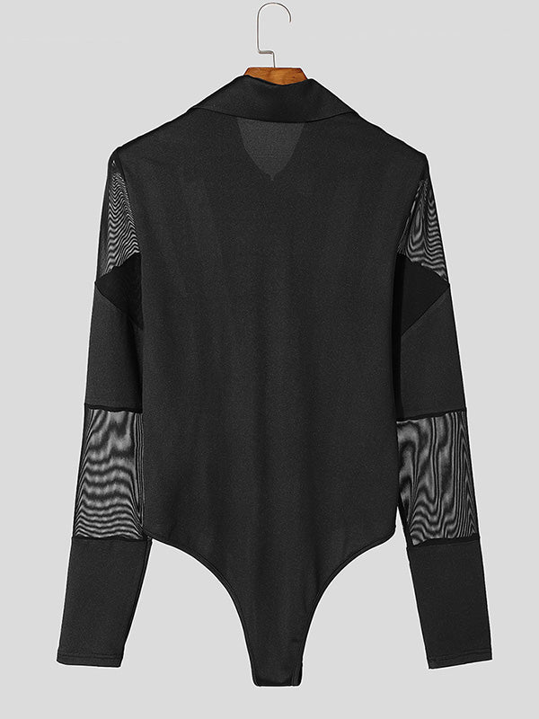 Mens Sheer Mesh Zipper Long-Sleeve Bodysuit SKUK93690