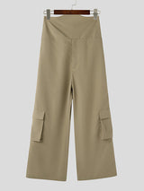 Mens Solid Color High-Waisted Wide-Leg Pant SKUK94131