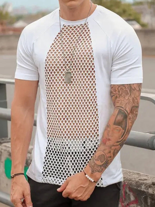 Mens Mesh Patchwork Raglan Sleeve T-Shirt SKUK16910