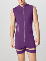 Mens Semi-Sheer Zipper Sleeveless Bodysuit SKUK84750