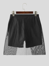 Mens Fashion Solid Color Mesh Patchwork Shorts SKUK56682