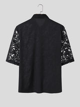 Mens Flower Lace See Through Short Sleeve Shirt SKUK61535