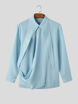 Mens Asymmetrical Draped Collar Long Sleeve Shirt SKUK93633