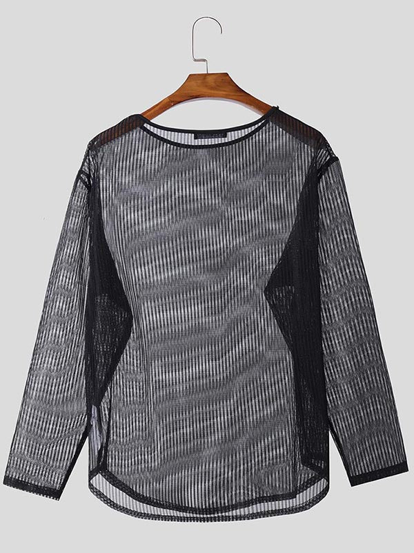 Mens Hollow-Out Sheer Long-Sleeve T-Shirt SKUK94767