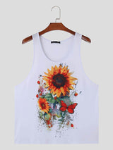 Mens Sunflower Print Sleeveless Tank SKUK71375