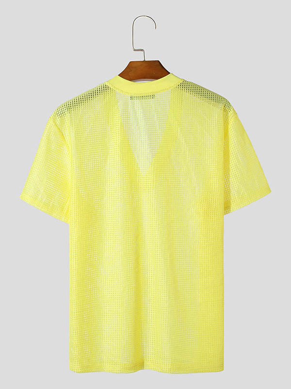 Mens Mesh V-Neck Short Sleeve T-Shirt SKUK65490