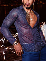 Mens Glitter See Through Long Sleeve Shirt SKUK51632