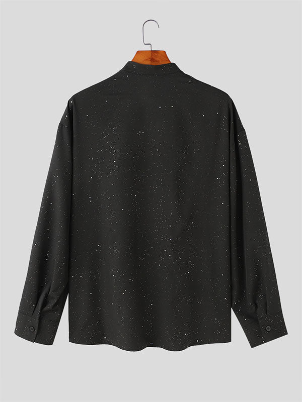 Mens Glitter Stacked Collar Long Sleeve Shirt SKUK69203