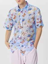 Mens Butterfly Print See Through Casual Shirt SKUK56390