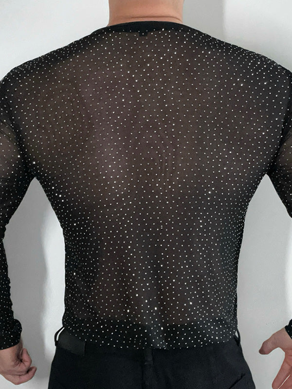 Mens Sparkling Semi-Sheer Long-Sleeve T-Shirt SKUK90388