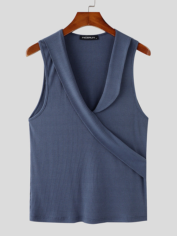 Mens Deconstructed Solid Color Asymmetrical Tank SKUK78392