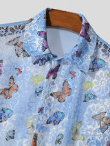 Mens Butterfly Print See Through Casual Shirt SKUK56390