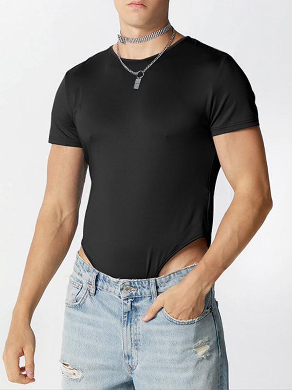 Mens Solid Crew Neck Short Sleeve Bodysuit SKUK35460