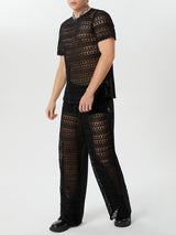 Mens Hollow Out Sheer Lace Two-Piece Outfit SKUK58607