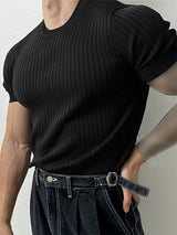 Mens Solid Rib-Knit Short Sleeve T-Shirt SKUK11603