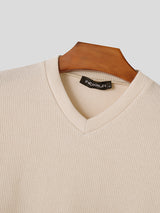 Mens Solid V-Neck Casual Knit Pullover Sweater SKUK39561