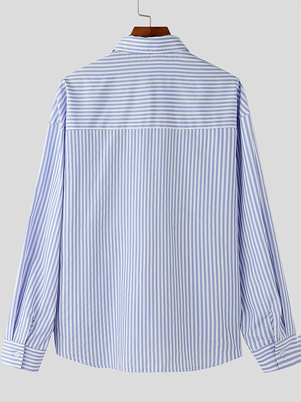 Mens Striped Double-Pocket Long-Sleeve Shirt SKUK87883