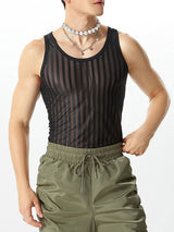 Mens Striped Mesh See Through Sleeveless Vest SKUK35601