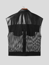 Mens PU Leather Striped Chiffon Patchwork Waistcoat SKUK25670