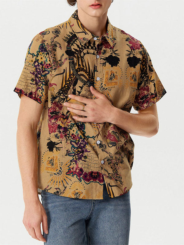 Mens Ethnic Print Cotton Short Sleeve Shirt SKUH54797