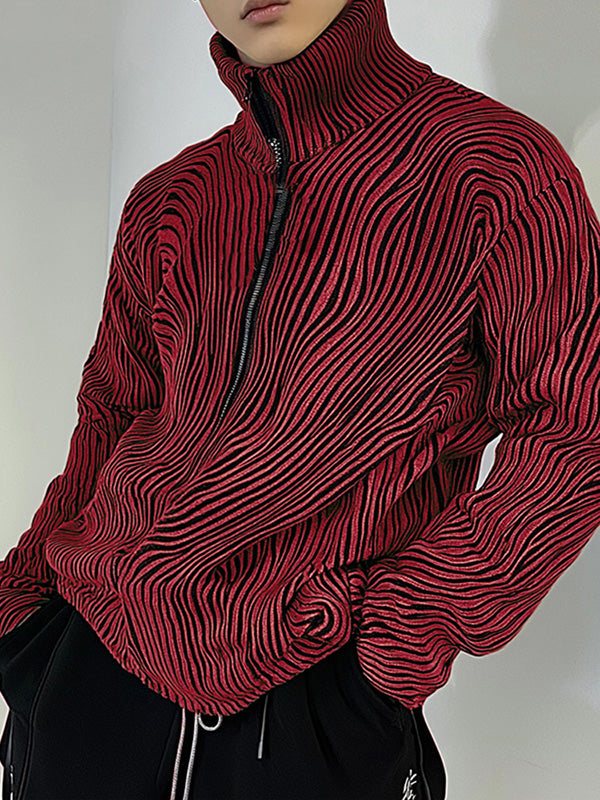 Mens Line Print Zipper Long Sleeve Hoodie SKUK82365