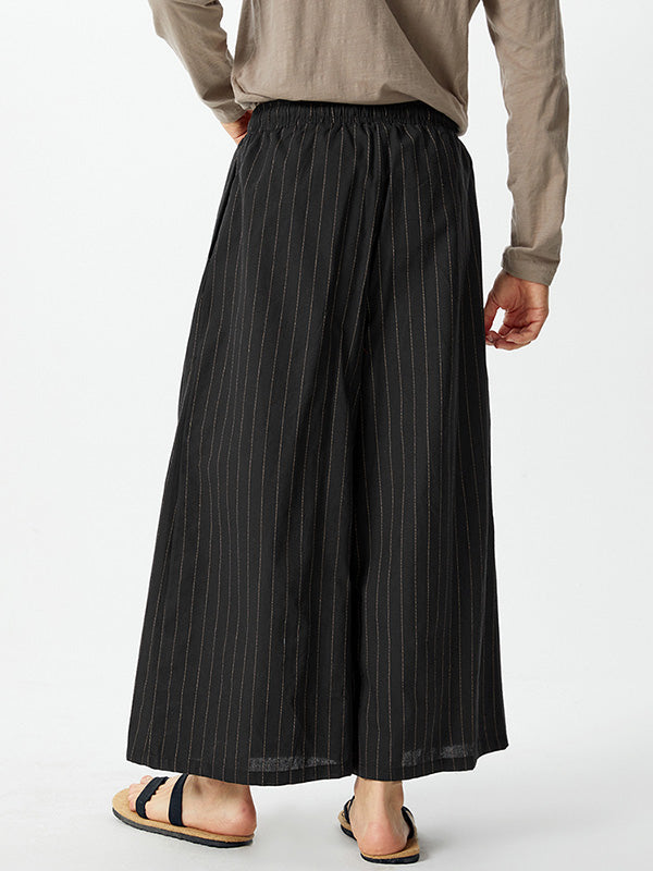 Mens Striped Wide Leg Drawstring Waist Pants SKUK32523