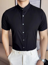 Mens Solid Stand Collar Short Sleeve Shirt SKUK63638