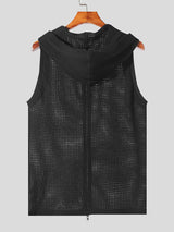 Mens Mesh See Through Hooded Sleeveless Shirt SKUK61849