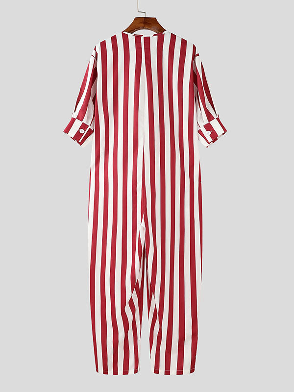 Mens Numeric Print Striped Long-Sleeve Jumpsuit SKUK90542