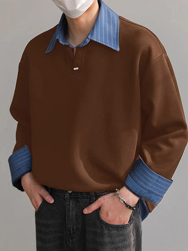 Mens Faux Two-Piece Long-Sleeve Pullover Shirt SKUK91144