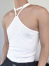 Mens Solid Halter Sleeveless Casual Veat SKUK61934