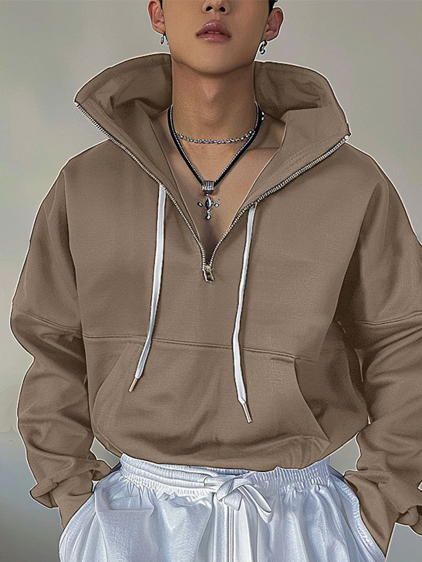 Mens Solid Color Turtleneck Long Sleeve Hoodie SKUK78115