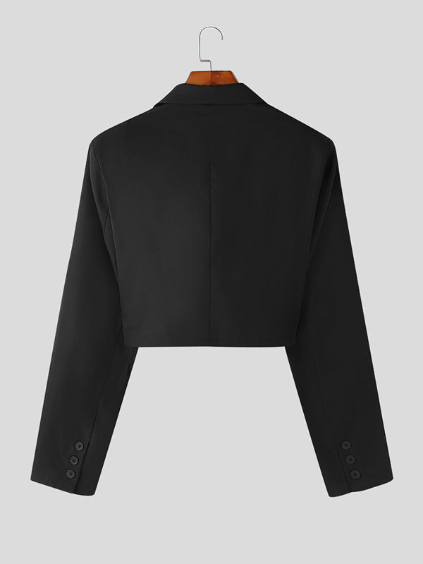 Mens Solid Lapel Casual Blazer Crop Top SKUK27769