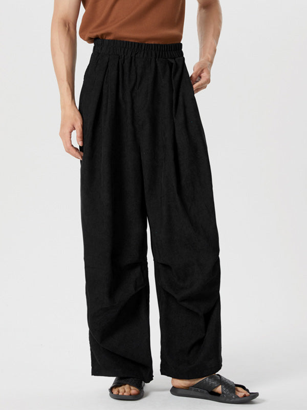 Mens Solid Corduroy Casual Wide Leg Pants SKUK42949