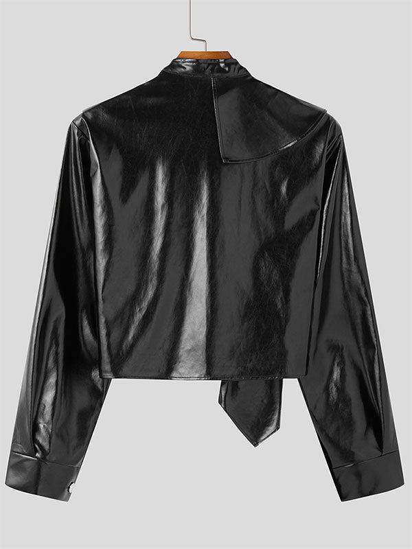 Mens Faux Leather Cropped Long-Sleeve Jacket SKUK82410