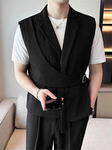 Mens Casual Solid Color Suit Collar Waistcoat SKUK76107