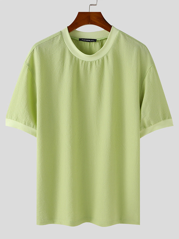 Mens Solid Color Textured Short Sleeve T-Shirt SKUK70351