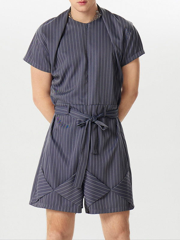 Mens Striped Short Sleeve Casual Jumpsuit SKUK43880