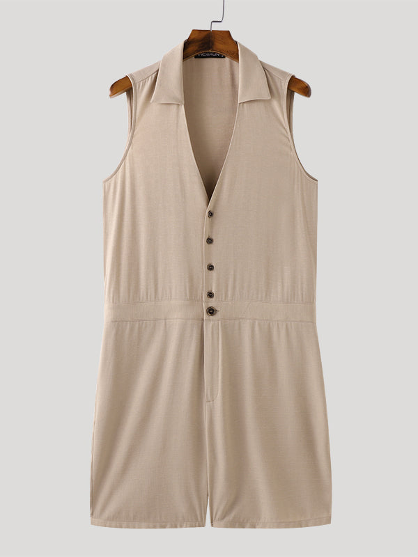 Mens Fashion Bamboo V-Neck Sleeveless Jumpsuit SKUK65728