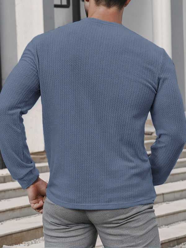 Mens Textured V-Neck Long Sleeve T-Shirt SKUK77209