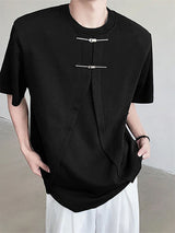 Mens Simple Metal Button Crew Neck T-Shirt SKUK65112