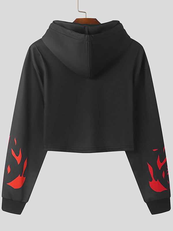 Mens Flame Print Cropped Long-Sleeve Hoodie SKUK79756