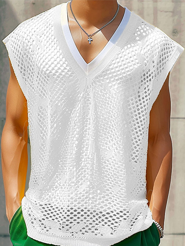 Mens Solid Color Sheer Mesh Tank SKUK74915