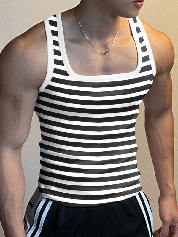 Mens Fitted Horizontal Striped Sleeveless Tank SKUK67909