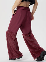 Mens Fashion Faux Leather Patchwork Fur Tassel Pants SKUK61842